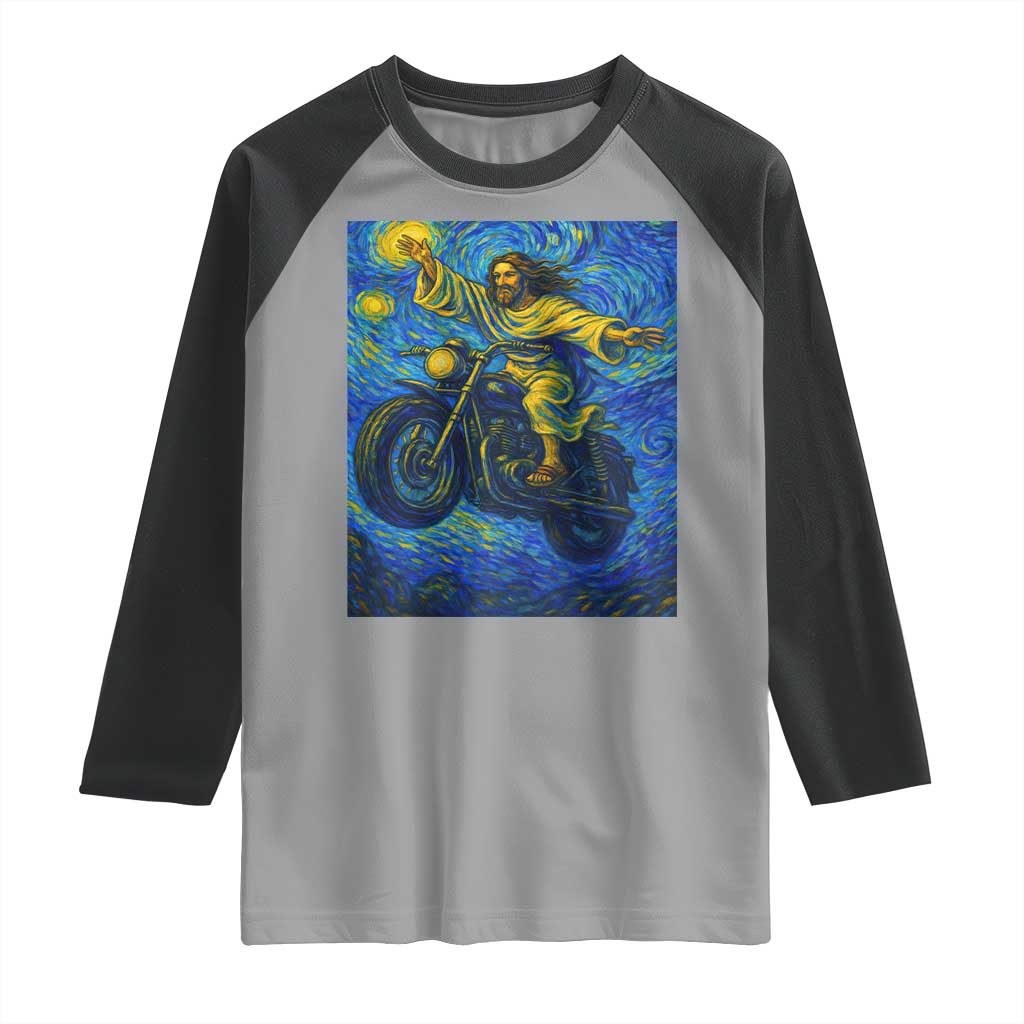 Funny Jesus Christian Motorcycle Raglan Shirt Starry Night Van Gogh Biker TS14 Sport Gray Black Print Your Wear