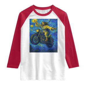 Funny Jesus Christian Motorcycle Raglan Shirt Starry Night Van Gogh Biker TS14 White Red Print Your Wear