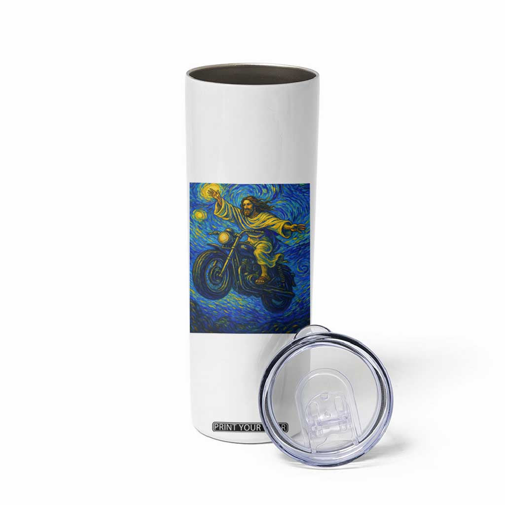Funny Jesus Christian Motorcycle Skinny Tumbler Starry Night Van Gogh Biker TS14 Print Your Wear