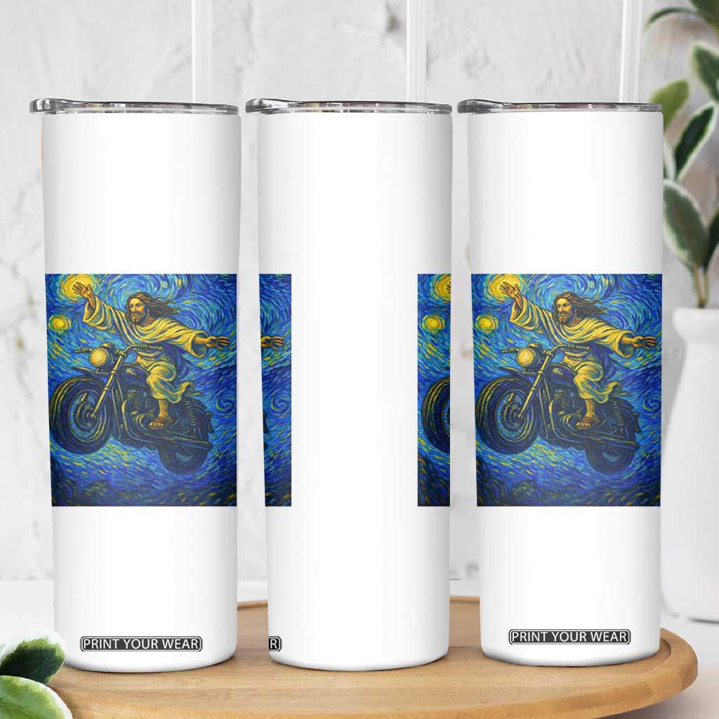 Funny Jesus Christian Motorcycle Skinny Tumbler Starry Night Van Gogh Biker TS14 Print Your Wear