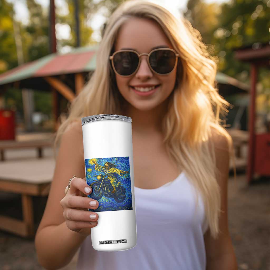 Funny Jesus Christian Motorcycle Skinny Tumbler Starry Night Van Gogh Biker TS14 Print Your Wear
