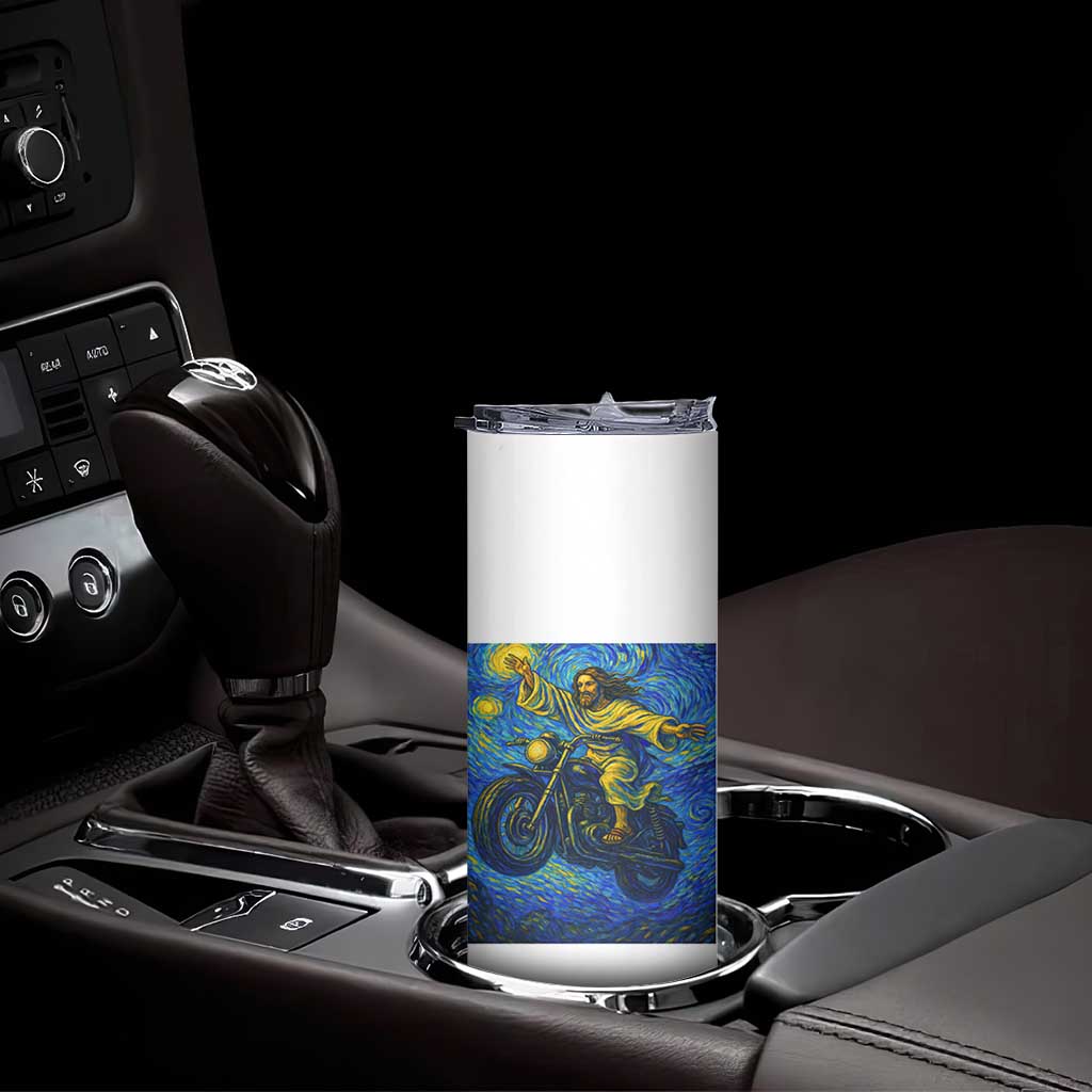 Funny Jesus Christian Motorcycle Skinny Tumbler Starry Night Van Gogh Biker TS14 Print Your Wear