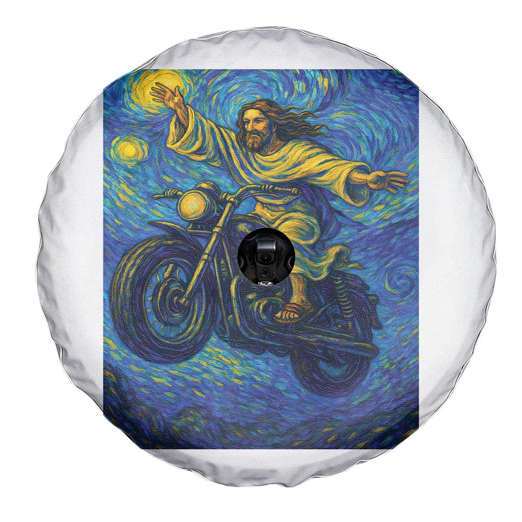Funny Jesus Christian Motorcycle Spare Tire Cover Starry Night Van Gogh Biker TS14 Print Your Wear