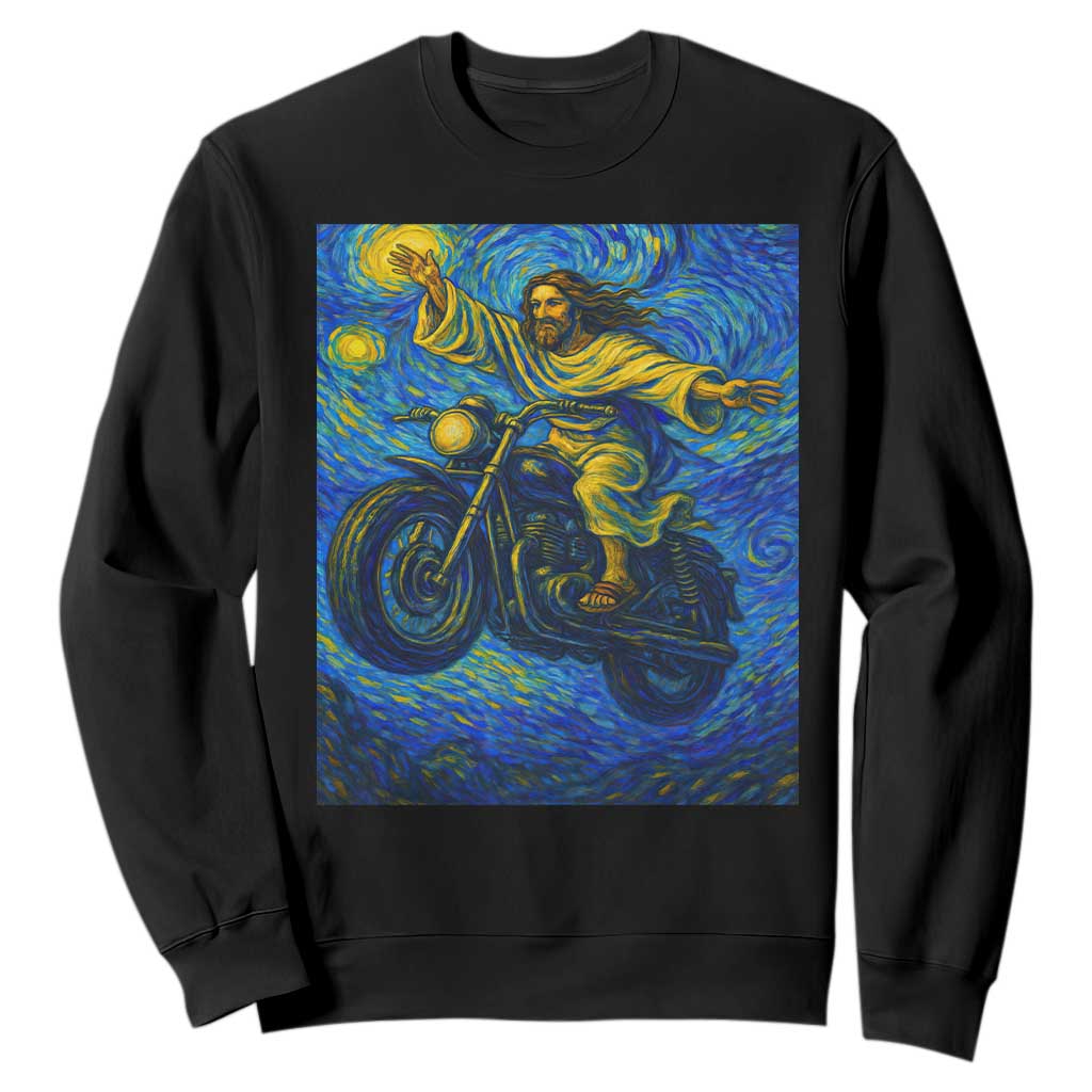 Funny Jesus Christian Motorcycle Sweatshirt Starry Night Van Gogh Biker TS14 Black Print Your Wear