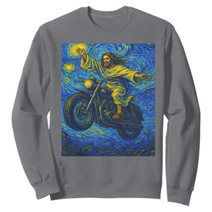 Funny Jesus Christian Motorcycle Sweatshirt Starry Night Van Gogh Biker TS14 Charcoal Print Your Wear