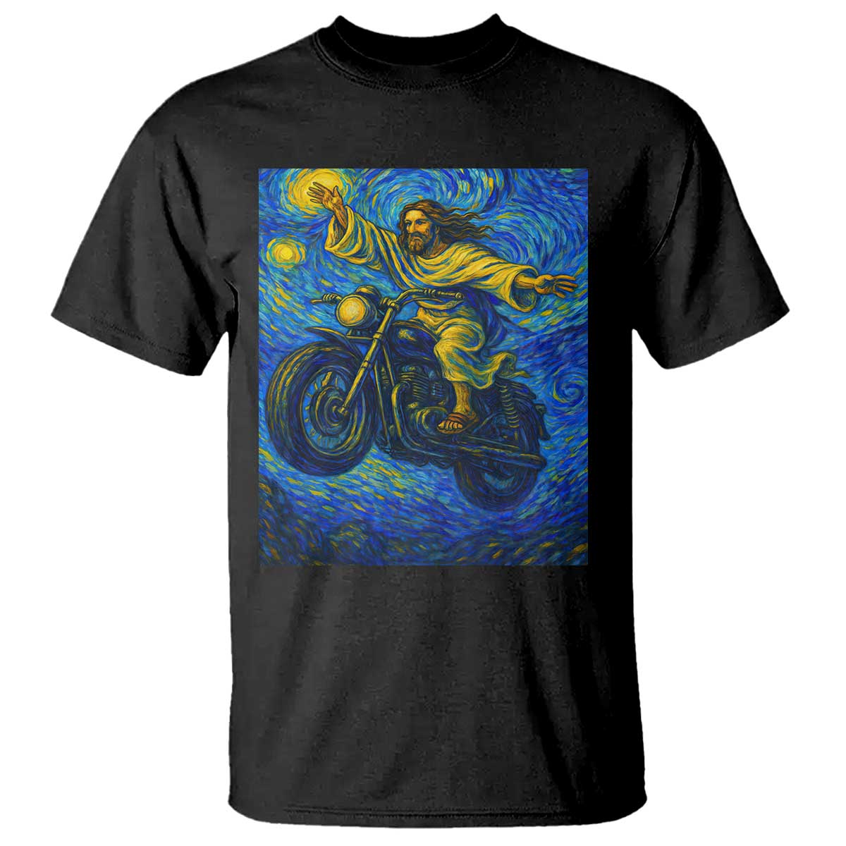 Funny Jesus Christian Motorcycle T Shirt Starry Night Van Gogh Biker TS14 Black Print Your Wear