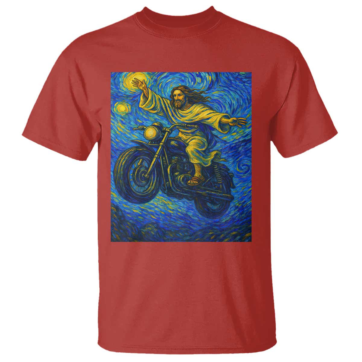 Funny Jesus Christian Motorcycle T Shirt Starry Night Van Gogh Biker TS14 Red Print Your Wear
