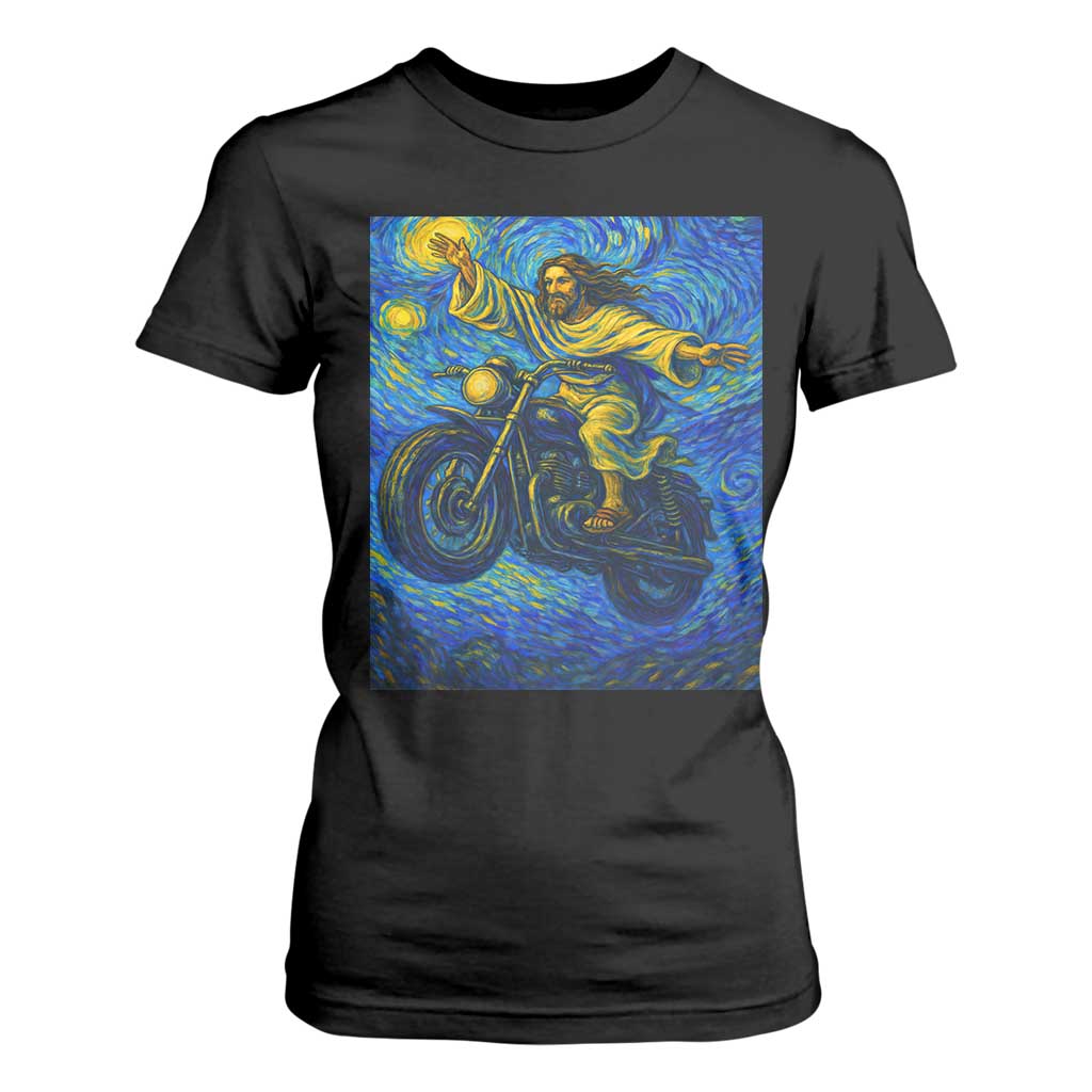 Funny Jesus Christian Motorcycle T Shirt For Women Starry Night Van Gogh Biker TS14 Black Print Your Wear