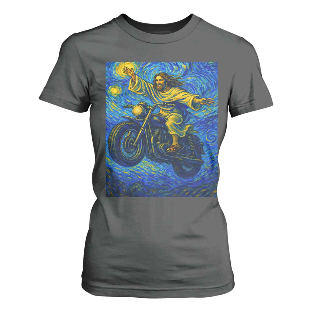 Funny Jesus Christian Motorcycle T Shirt For Women Starry Night Van Gogh Biker TS14 Dark Heather Print Your Wear