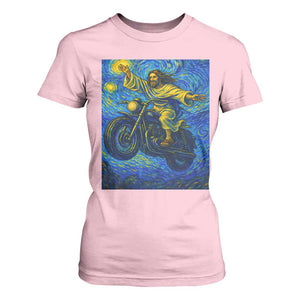 Funny Jesus Christian Motorcycle T Shirt For Women Starry Night Van Gogh Biker TS14 Light Pink Print Your Wear