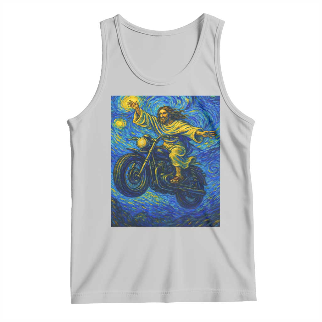 Funny Jesus Christian Motorcycle Tank Top Starry Night Van Gogh Biker TS14 Ash Print Your Wear