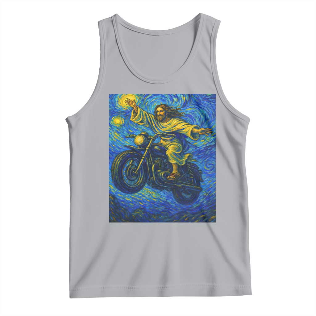 Funny Jesus Christian Motorcycle Tank Top Starry Night Van Gogh Biker TS14 Athletic Heather Print Your Wear