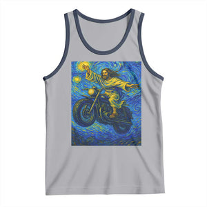 Funny Jesus Christian Motorcycle Tank Top Starry Night Van Gogh Biker TS14 Athletic Heather Navy Print Your Wear