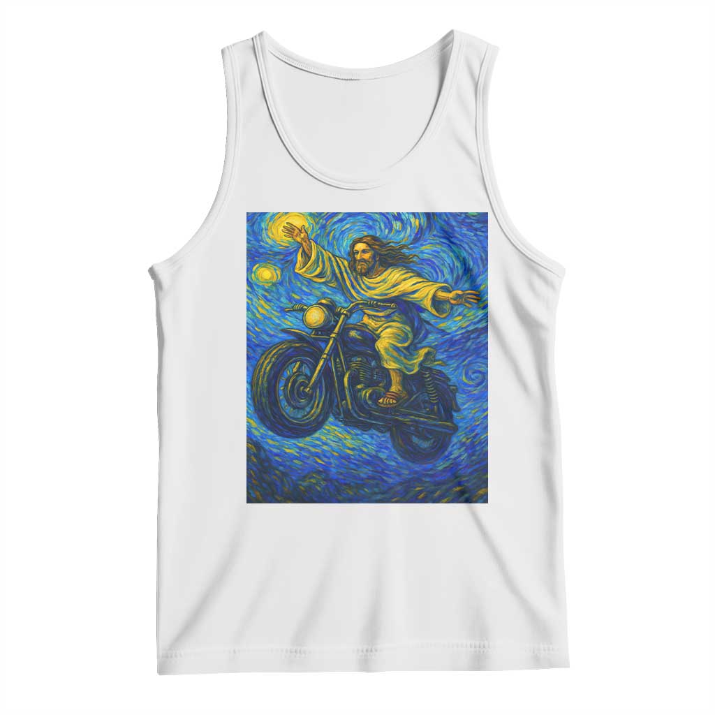 Funny Jesus Christian Motorcycle Tank Top Starry Night Van Gogh Biker TS14 White Print Your Wear
