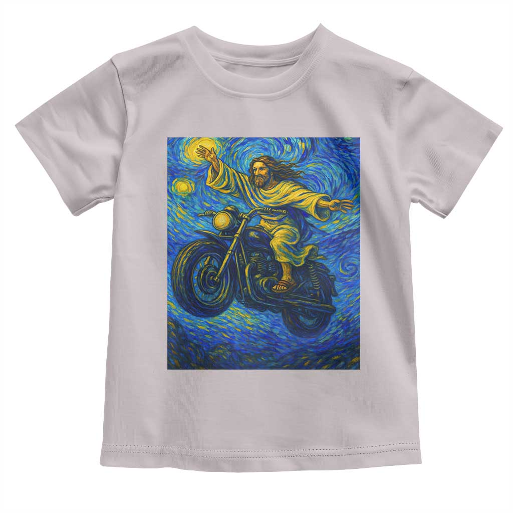 Funny Jesus Christian Motorcycle Toddler T Shirt Starry Night Van Gogh Biker TS14 Ice Gray Print Your Wear