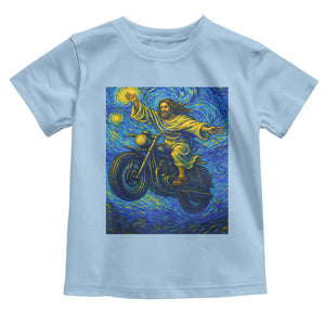 Funny Jesus Christian Motorcycle Toddler T Shirt Starry Night Van Gogh Biker TS14 Light Blue Print Your Wear