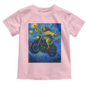 Funny Jesus Christian Motorcycle Toddler T Shirt Starry Night Van Gogh Biker TS14 Light Pink Print Your Wear