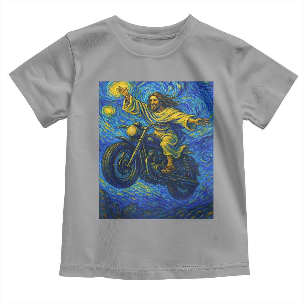 Funny Jesus Christian Motorcycle Toddler T Shirt Starry Night Van Gogh Biker TS14 Sport Gray Print Your Wear