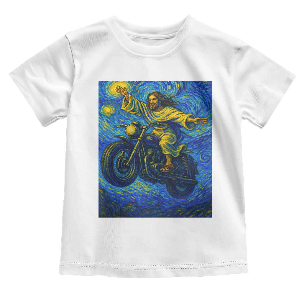 Funny Jesus Christian Motorcycle Toddler T Shirt Starry Night Van Gogh Biker TS14 White Print Your Wear