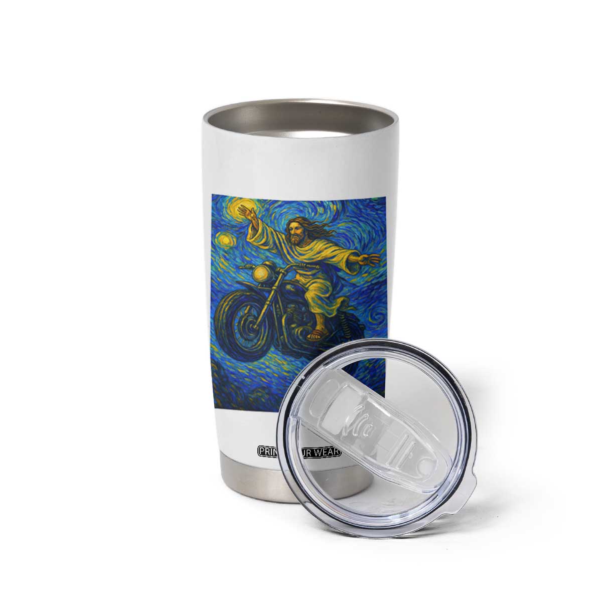 Funny Jesus Christian Motorcycle Tumbler Cup Starry Night Van Gogh Biker TS14 Print Your Wear
