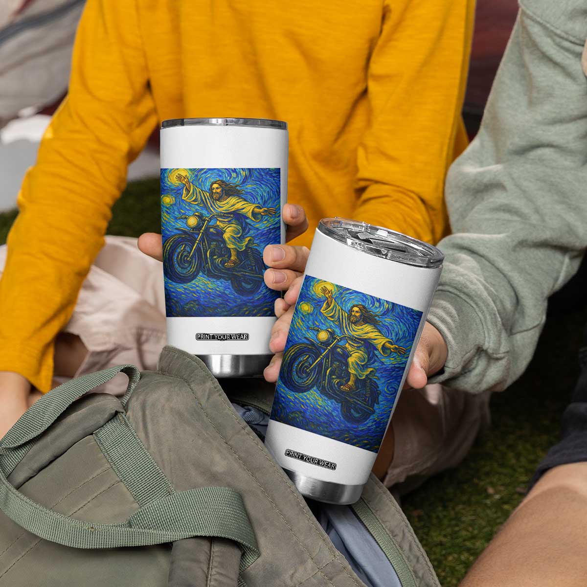 Funny Jesus Christian Motorcycle Tumbler Cup Starry Night Van Gogh Biker TS14 Print Your Wear