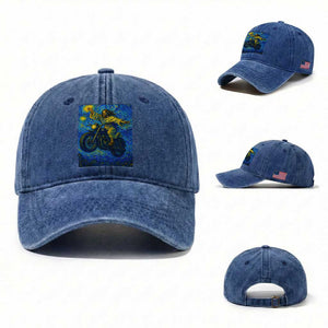 Funny Jesus Christian Motorcycle Washed Cotton Baseball Cap Starry Night Van Gogh Biker TS14 Washed Cap Universal Fit Royal Blue Print Your Wear