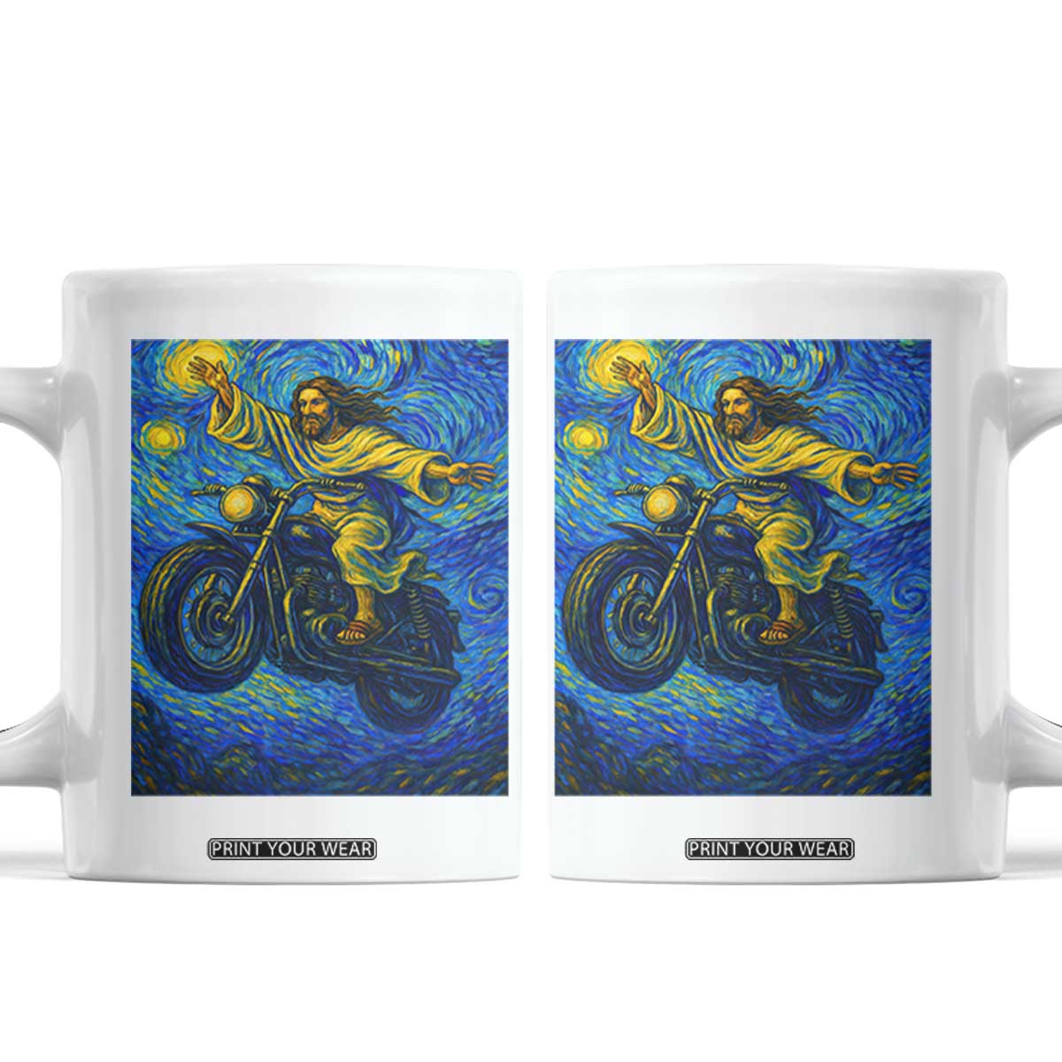 Funny Jesus Christian Motorcycle Coffee Mug Starry Night Van Gogh Biker TS14 White Print Your Wear