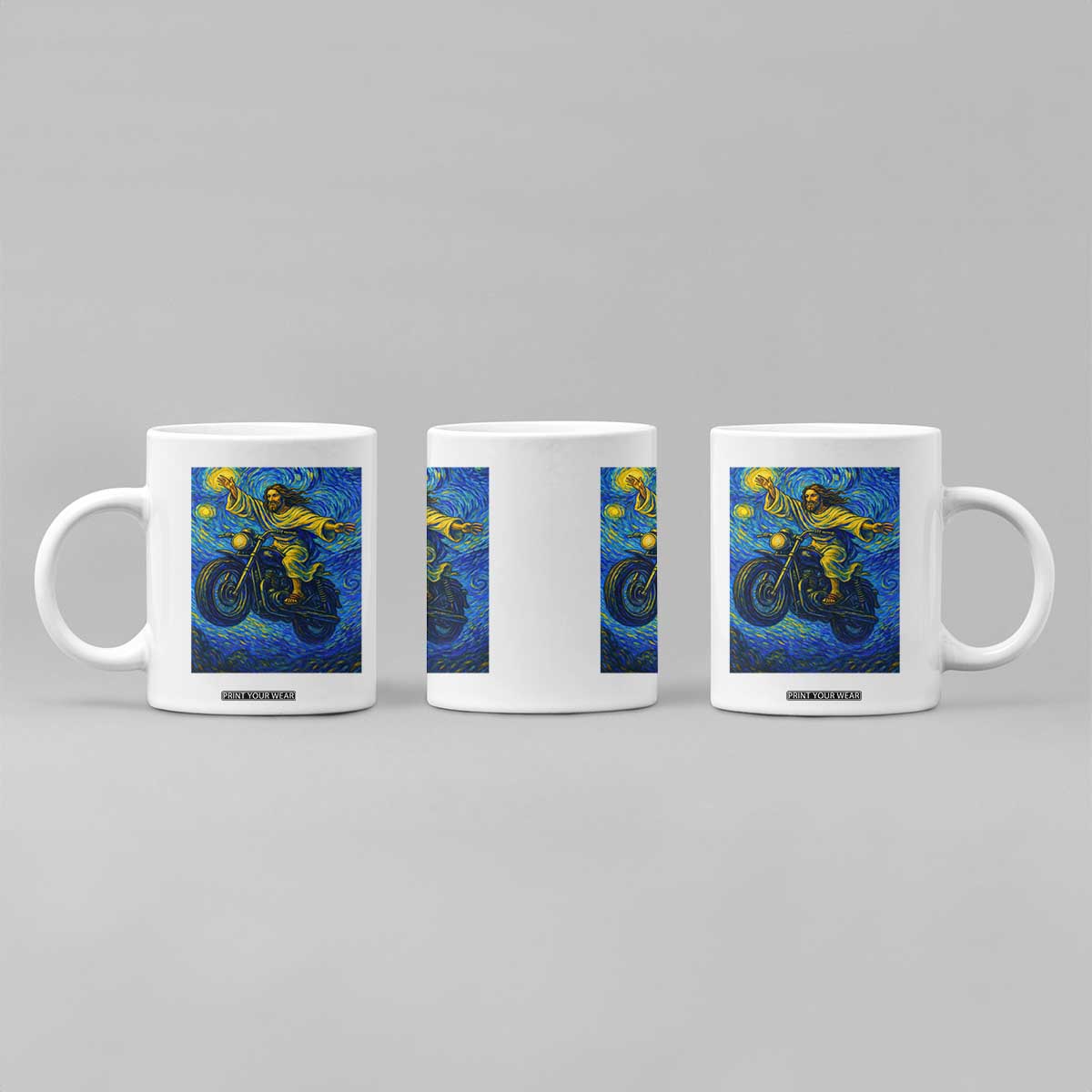 Funny Jesus Christian Motorcycle Coffee Mug Starry Night Van Gogh Biker TS14 Print Your Wear