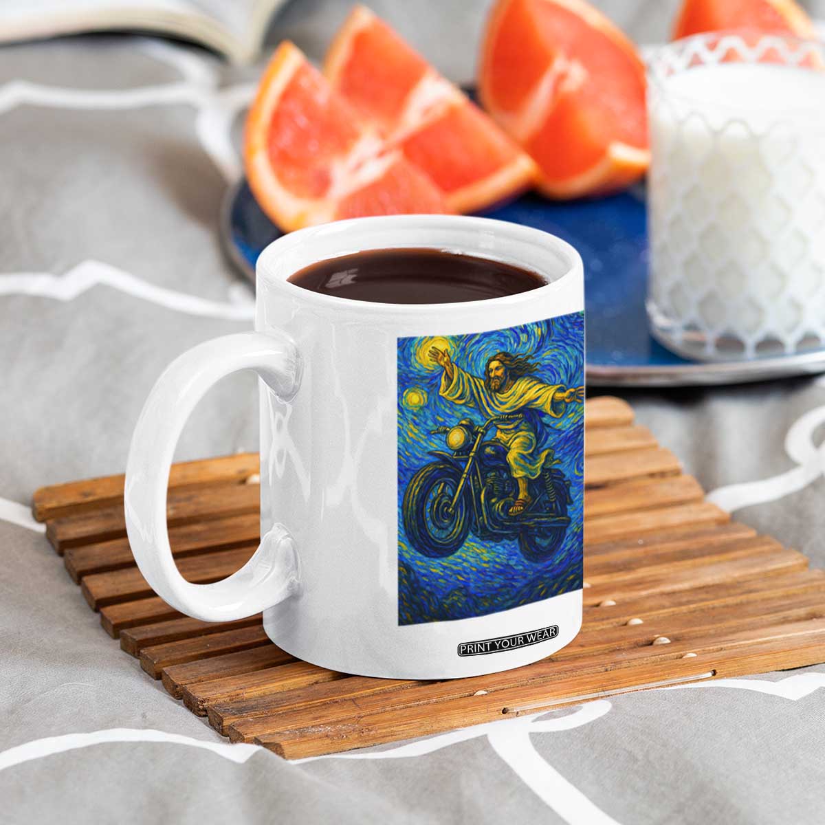 Funny Jesus Christian Motorcycle Coffee Mug Starry Night Van Gogh Biker TS14 Print Your Wear