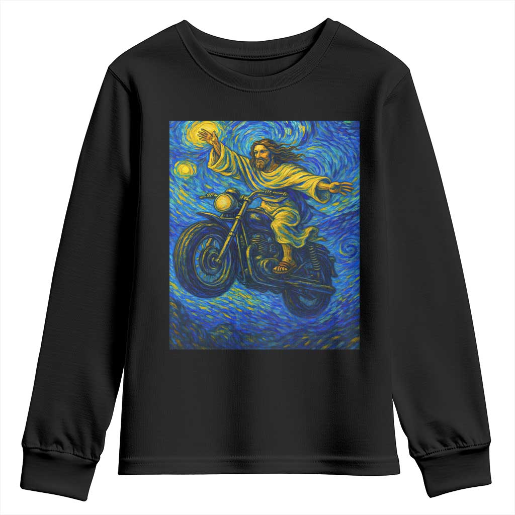 Funny Jesus Christian Motorcycle Youth Sweatshirt Starry Night Van Gogh Biker TS14 Black Print Your Wear