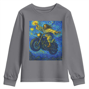 Funny Jesus Christian Motorcycle Youth Sweatshirt Starry Night Van Gogh Biker TS14 Charcoal Print Your Wear