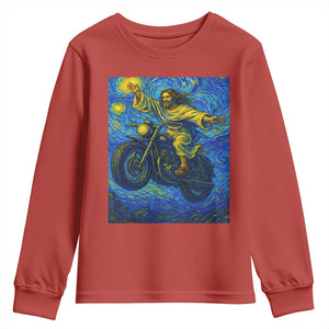 Funny Jesus Christian Motorcycle Youth Sweatshirt Starry Night Van Gogh Biker TS14 Red Print Your Wear