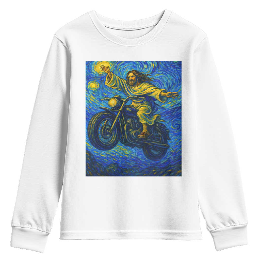 Funny Jesus Christian Motorcycle Youth Sweatshirt Starry Night Van Gogh Biker TS14 White Print Your Wear