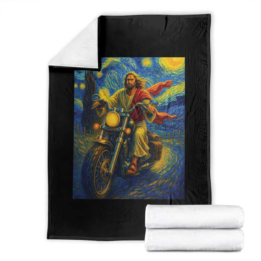 Jesus Christian Motorcycle Starry Night Van Gogh Throw Blanket TS14 Black Print Your Wear