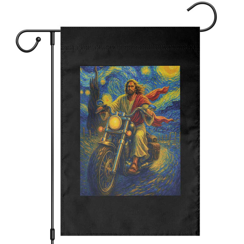 Jesus Christian Motorcycle Starry Night Van Gogh Garden Flag TS14 Black Print Your Wear
