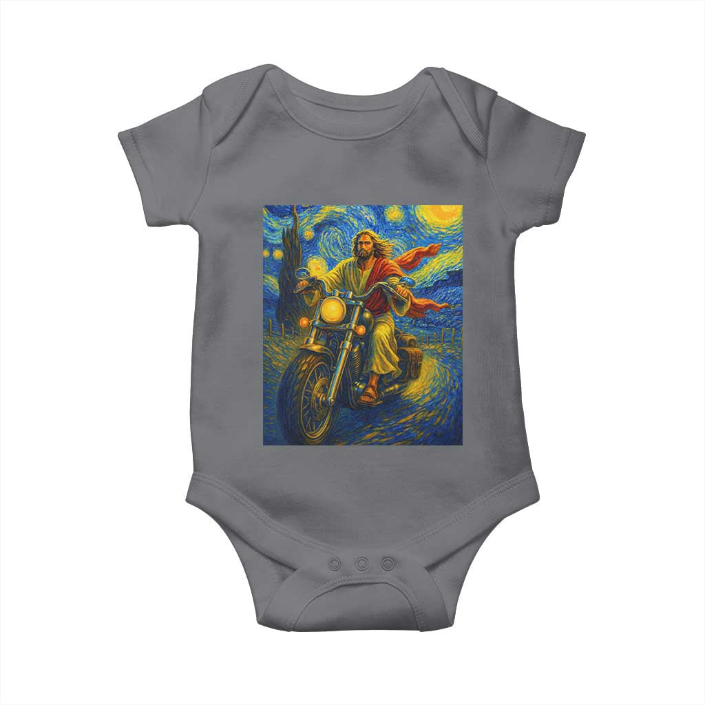 Jesus Christian Motorcycle Starry Night Van Gogh Baby Onesie TS14 Charcoal Print Your Wear