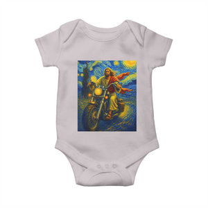 Jesus Christian Motorcycle Starry Night Van Gogh Baby Onesie TS14 Ice Gray Print Your Wear