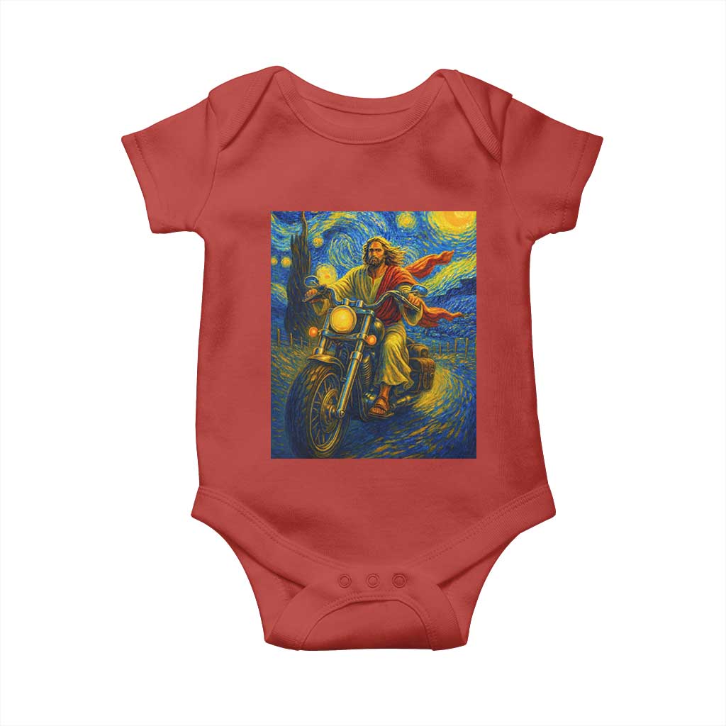 Jesus Christian Motorcycle Starry Night Van Gogh Baby Onesie TS14 Red Print Your Wear