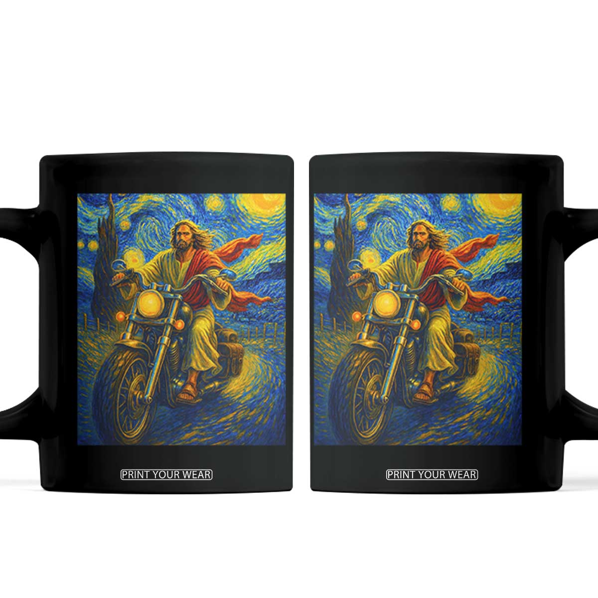Jesus Christian Motorcycle Starry Night Van Gogh Coffee Mug TS14 Black Print Your Wear