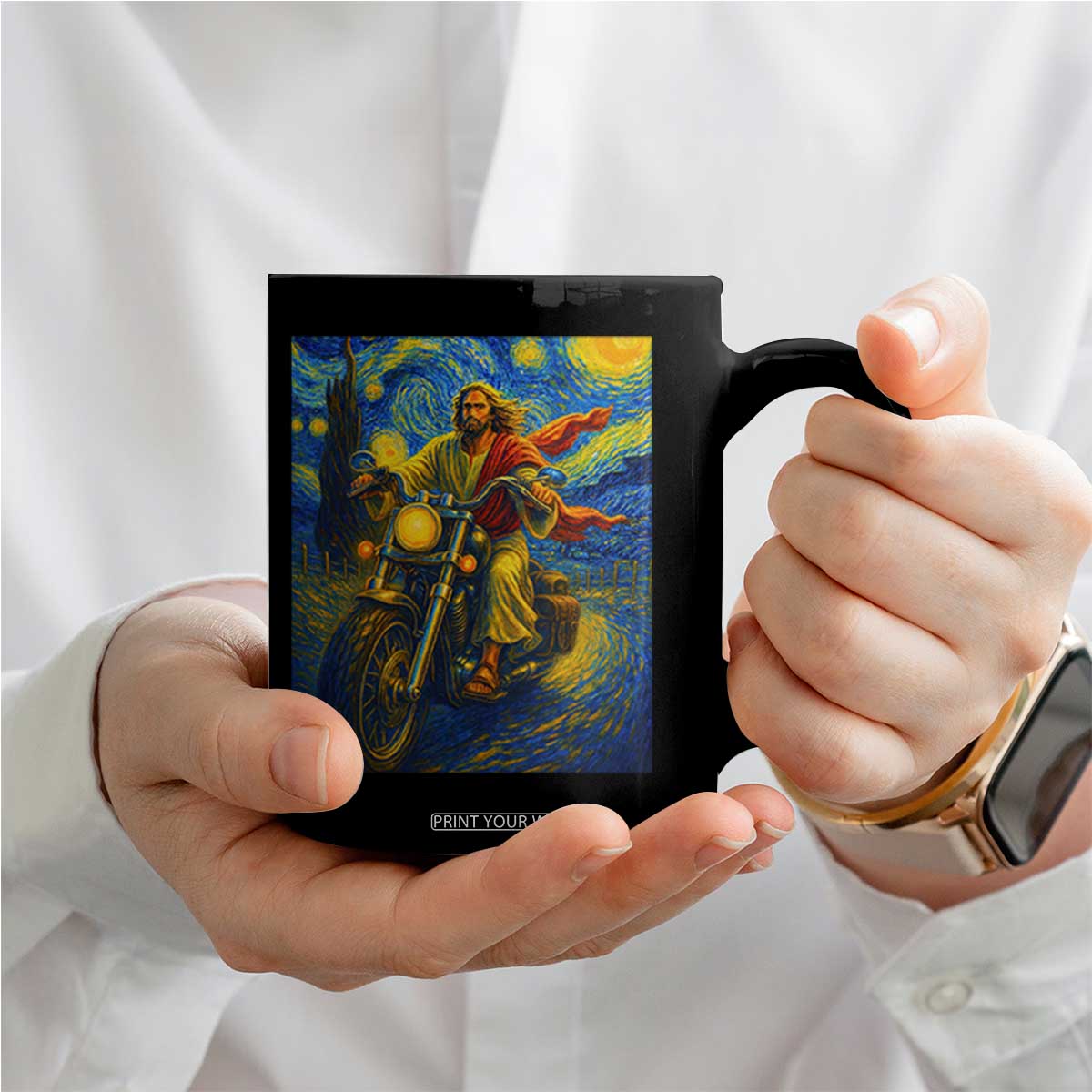 Jesus Christian Motorcycle Starry Night Van Gogh Coffee Mug TS14 Print Your Wear