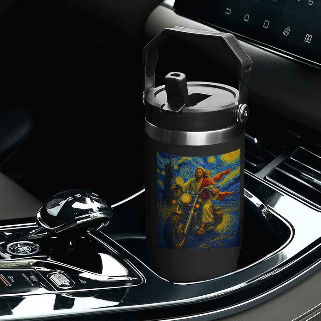 Jesus Christian Motorcycle Starry Night Van Gogh Flip Straw Tumbler TS14 Print Your Wear