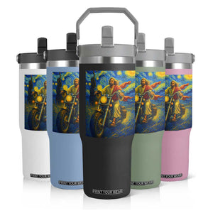 Jesus Christian Motorcycle Starry Night Van Gogh Flip Straw Tumbler TS14 Print Your Wear