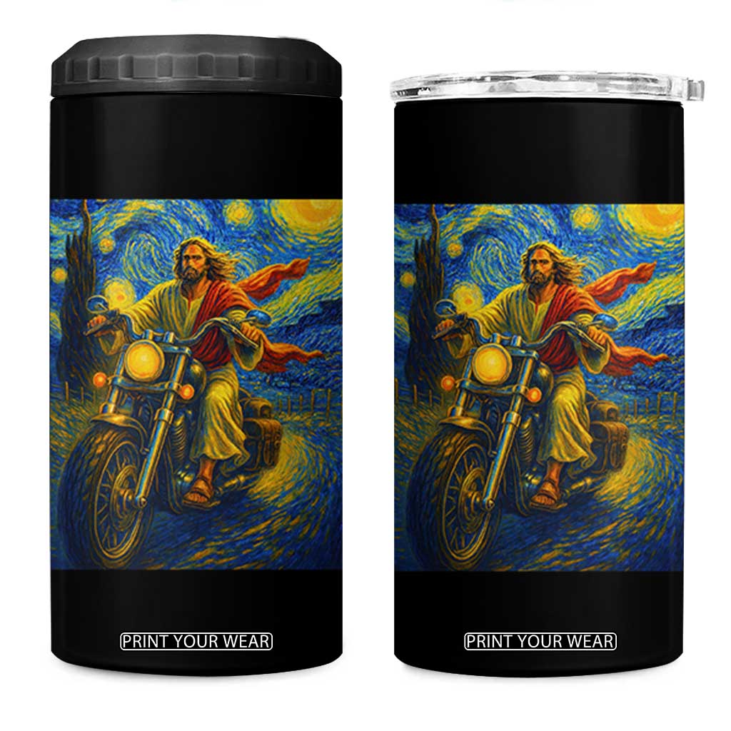 Jesus Christian Motorcycle Starry Night Van Gogh 4 in 1 Can Cooler Tumbler TS14 One Size: 16 oz Black Print Your Wear