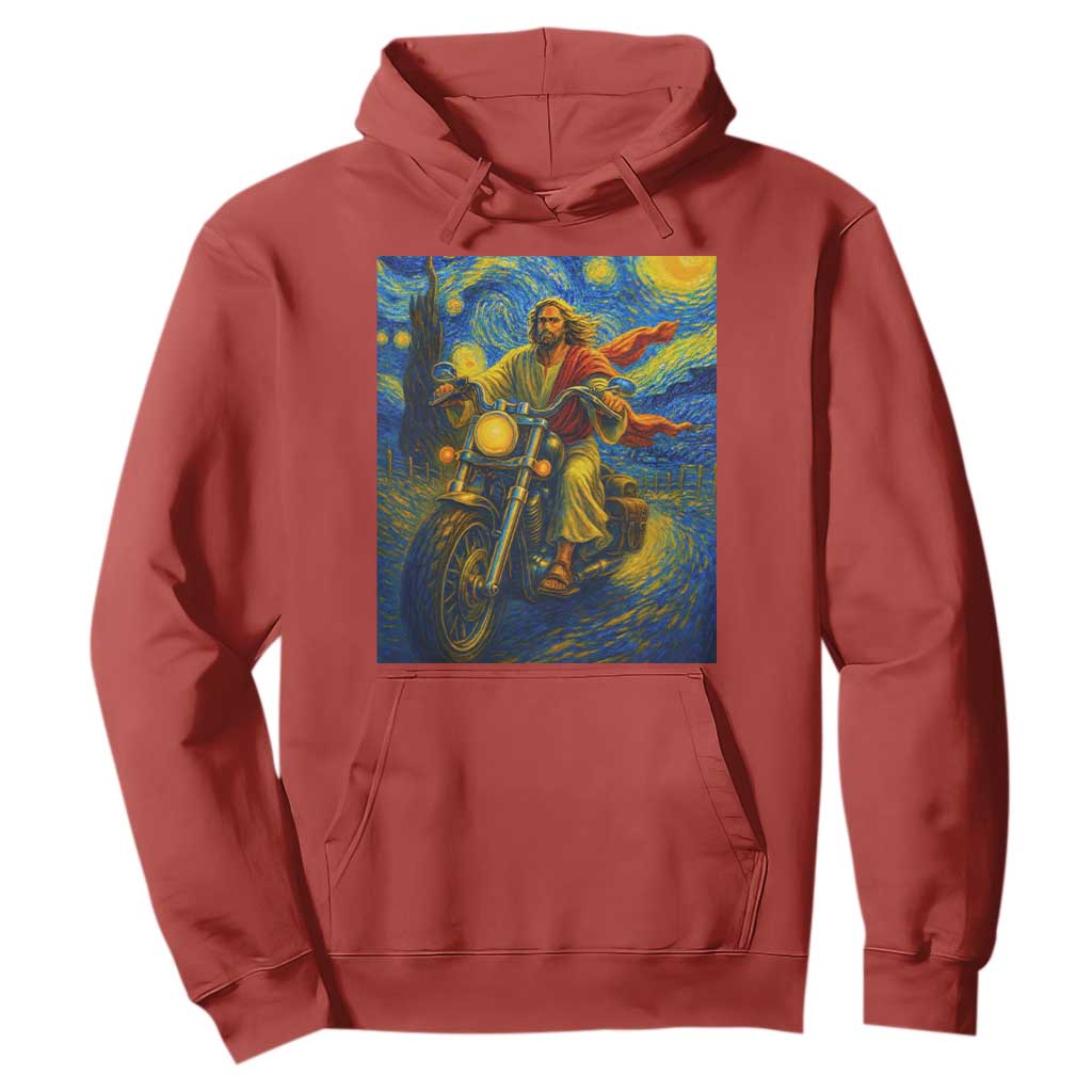 Jesus Christian Motorcycle Starry Night Van Gogh Hoodie TS14 Red Print Your Wear