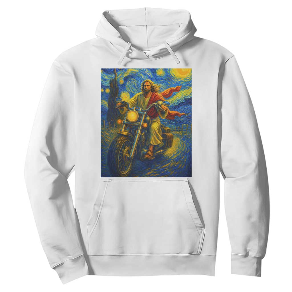 Jesus Christian Motorcycle Starry Night Van Gogh Hoodie TS14 White Print Your Wear
