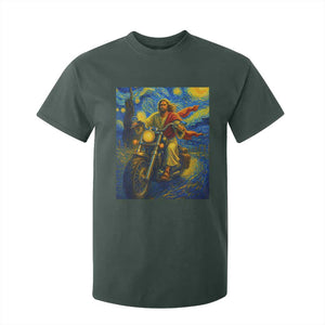 Jesus Christian Motorcycle Starry Night Van Gogh T Shirt For Kid TS14 Dark Forest Green Print Your Wear