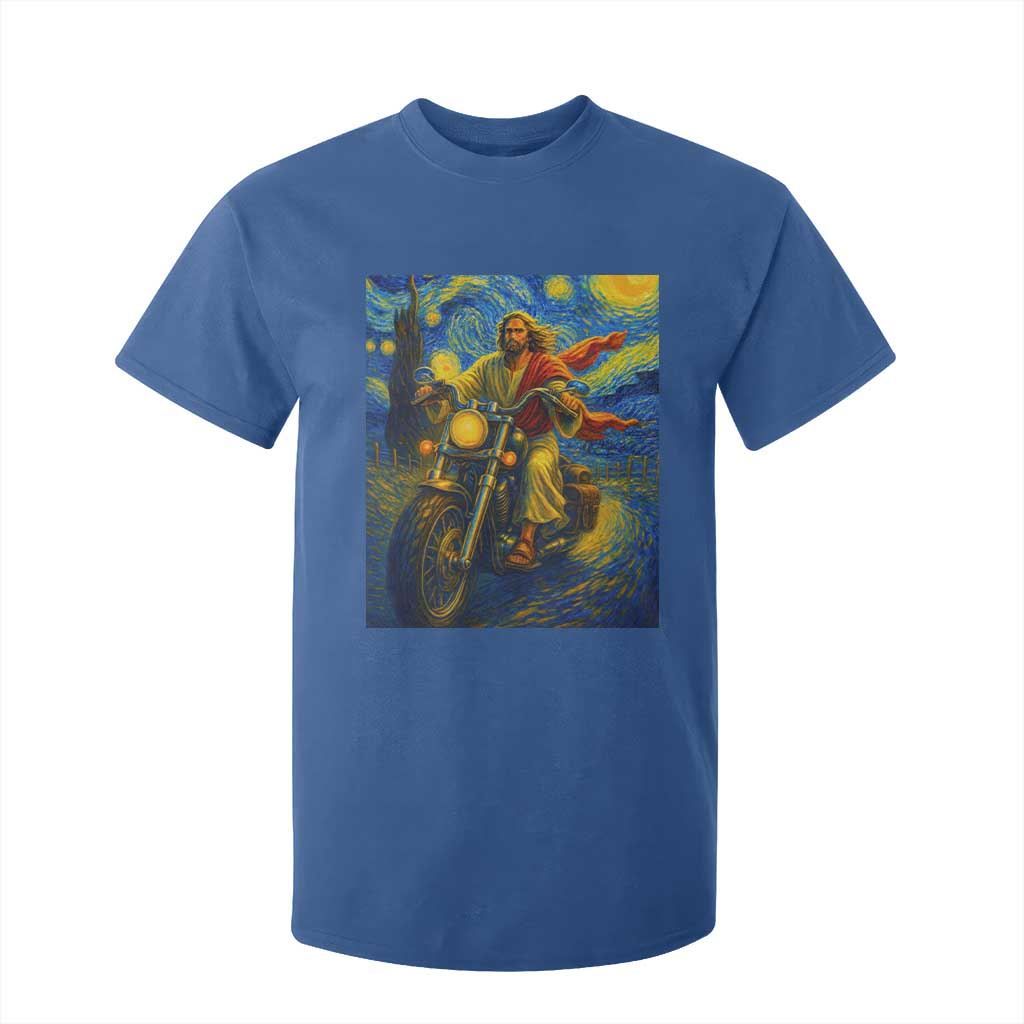 Jesus Christian Motorcycle Starry Night Van Gogh T Shirt For Kid TS14 Royal Blue Print Your Wear