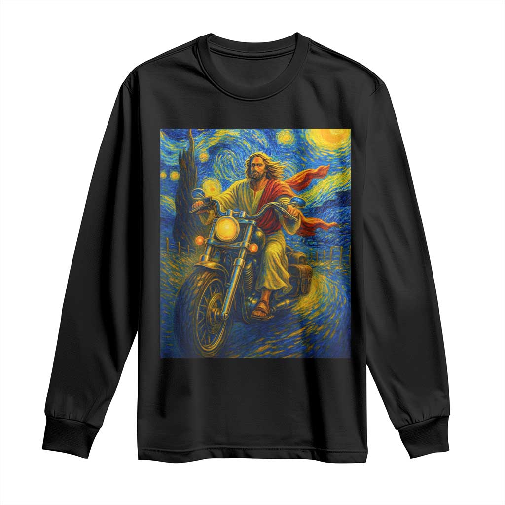 Jesus Christian Motorcycle Starry Night Van Gogh Long Sleeve Shirt TS14 Black Print Your Wear
