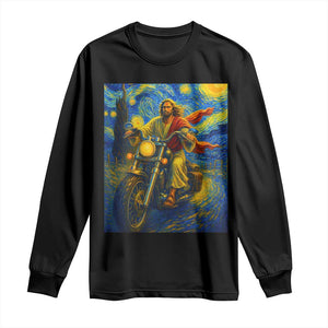 Jesus Christian Motorcycle Starry Night Van Gogh Long Sleeve Shirt TS14 Black Print Your Wear