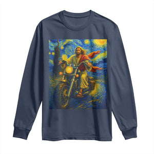 Jesus Christian Motorcycle Starry Night Van Gogh Long Sleeve Shirt TS14 Navy Print Your Wear